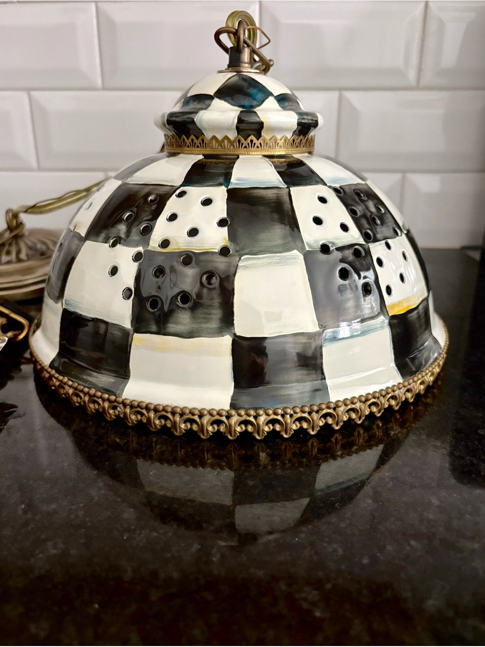 Retired Mackenzie Childs NEW Handpainted metal pendant light fixture RARE !!!
